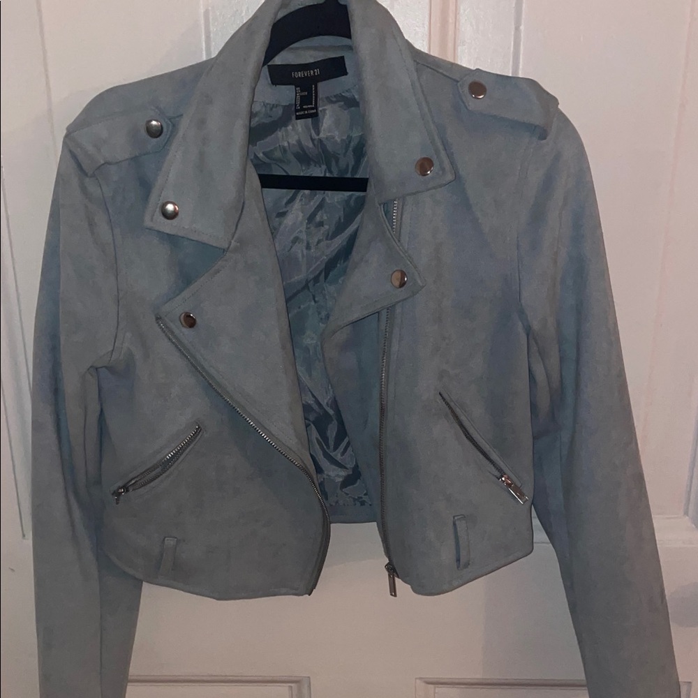 Forever 21 Light Blue Gray Leather Jacket